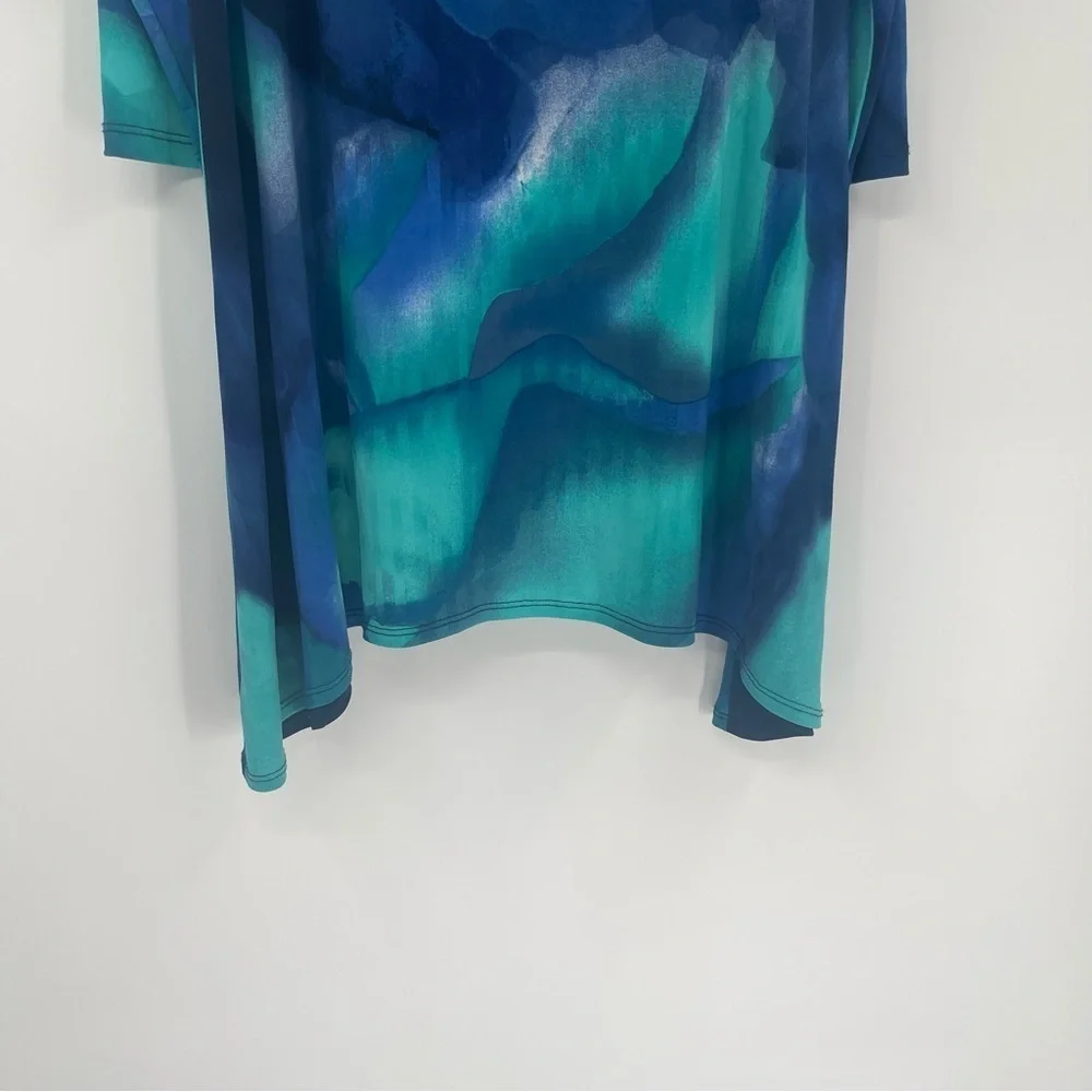 Clara Sun Woo Tie Dye  Asymmetric Hem Blouse Blue Green Size Small Tunic - Picture 3 of 9